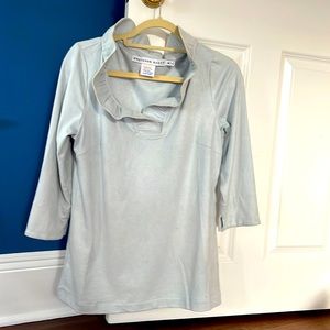 Gretchen Scott suede top with ruffle neckline